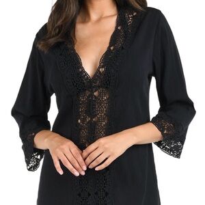 La Blanca Black Crochet Swim Coverup sz L NWT